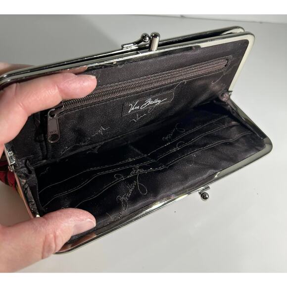 Vera Bradley PUCCINI Quilted Double Kiss Clutch Wallet Brown Floral - Picture 3 of 5